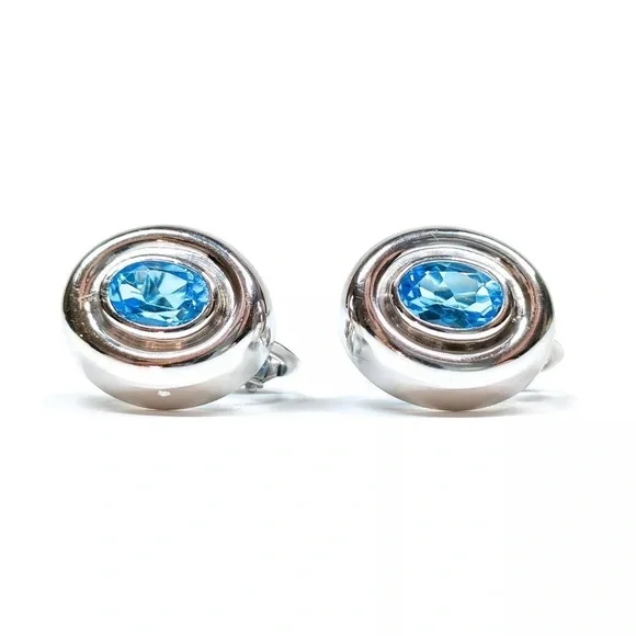 Blue Topaz Platinum Earrings - Picture 1 of 7